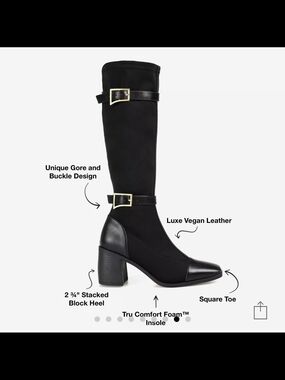 Black Knee-High Block Heel Boots - Luxe Vegan Leather